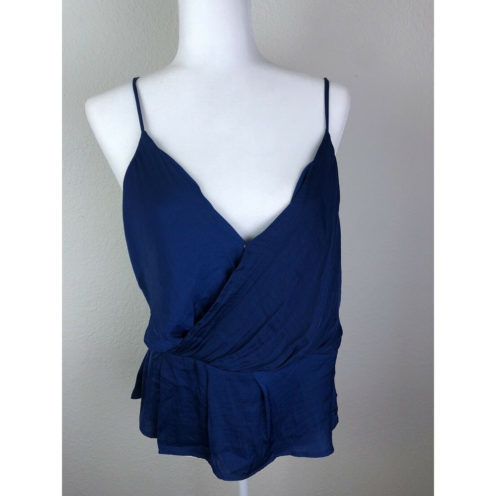 1.STATE Spaghetti Strap‎ Cross Front Rumple Cami Blue Sz Large NWT